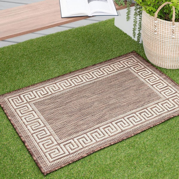 Eco Greek Key Brown 2 ft. x 3 ft. Indoor/Outdoor Area Rug