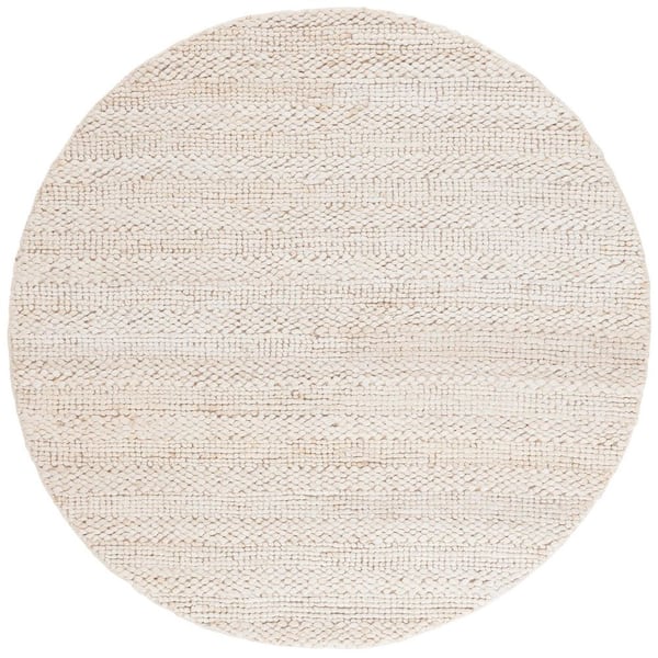 Natural Fiber 6 ft. x 6 ft. Bleach Woven Striped Round Area Rug