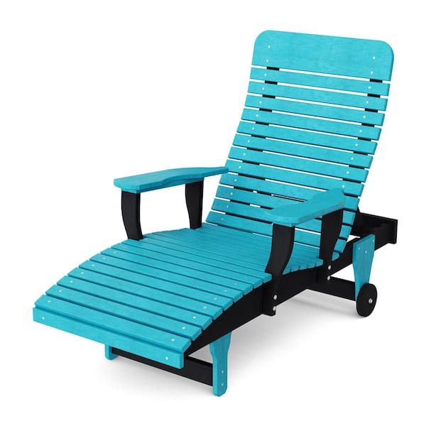 Signature Aruba Blue and Black HDPE Plastic Outdoor Chaise Lounge