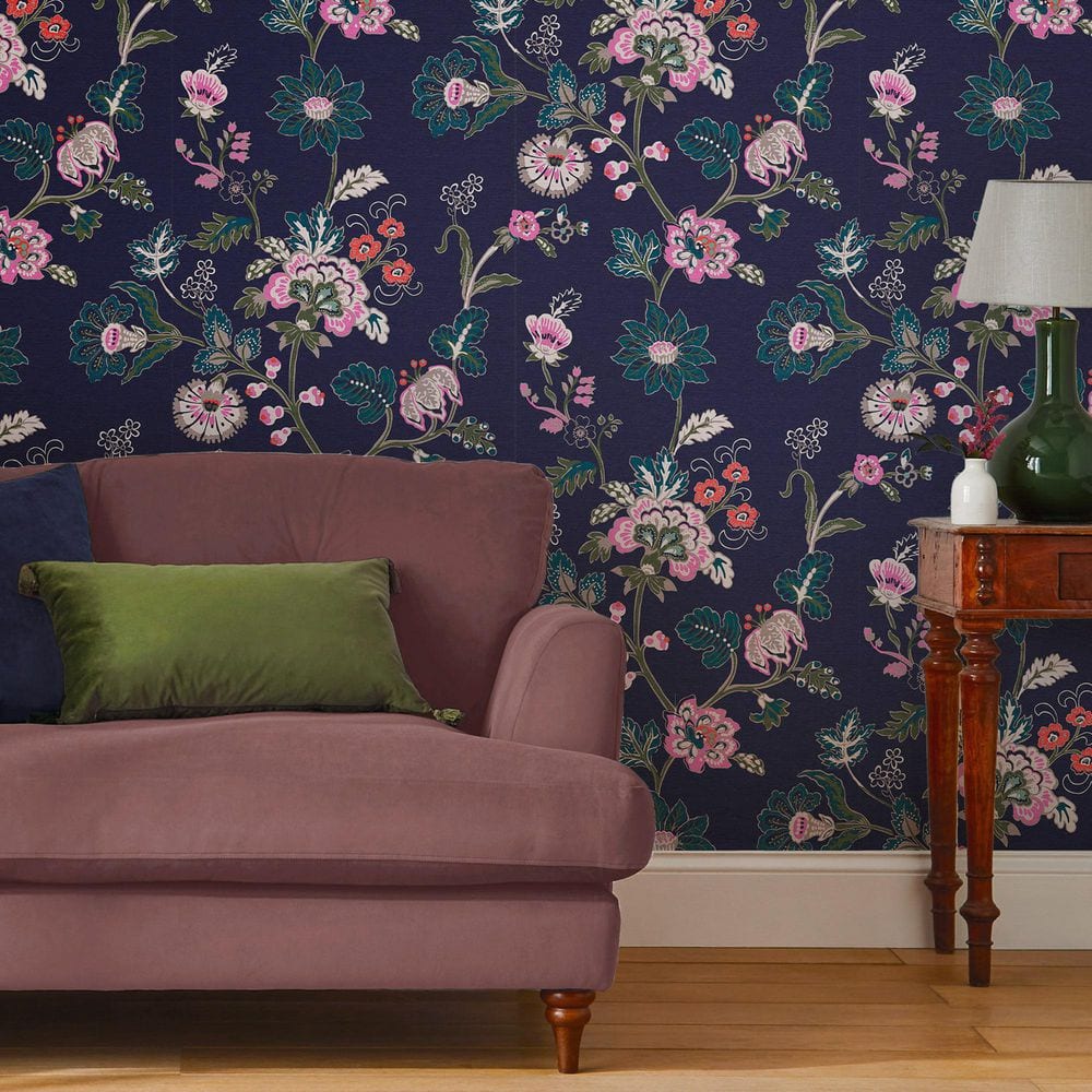 Royal Navy Floral Non-Woven Removable Wallpaper