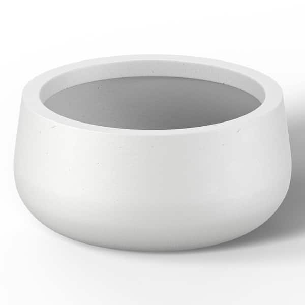 Lightweight 15in. x 8in. Crisp White Extra Large Tall Round Concrete Plant Pot/Planter for Indoor & Outdoor