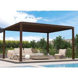 12 ft. x 14 ft. Bronze Aluminum Outdoor Louvered Pergola with Adjustable Canopy Retractable Hardtop Gazebo Sun Shade