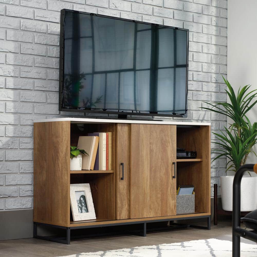 Sindoori Mango and White TV Credenza with Sliding Doors