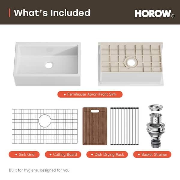 33 in. Farmhouse Single Bowl White Ceramic Kitchen Sink with Front Apron, Workstation, Bottom Grid and Strainer