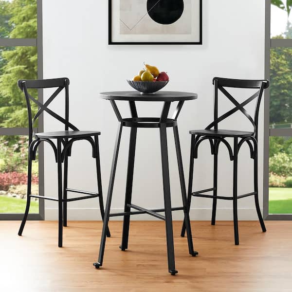 Glitzhome 3-Piece Black Pub Table and Bar Chair Set