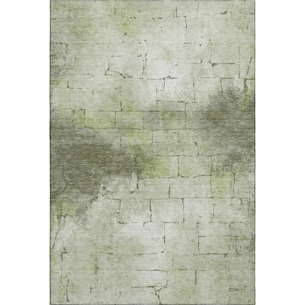 Mayfield Premium Machine Washable Abstract AMF2215 Aloe 10 ft. x 14 ft. Area Rug