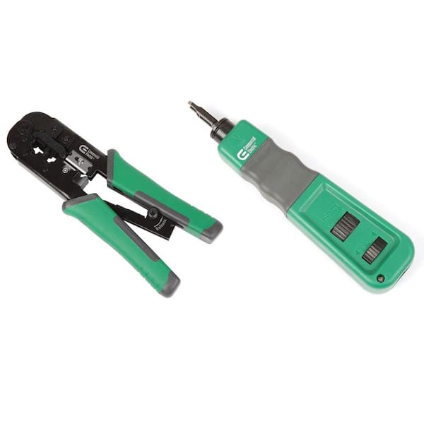 Commercial Electric Ratchet Modular Plug Crimper and Impact Punch Down Tool with 110 Blade