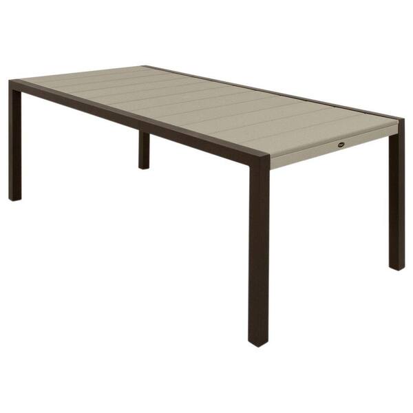 Trex Outdoor Furniture Surf City 36 in. x 73 in. Textured Bronze Patio Dining Table with Sand Castle Top