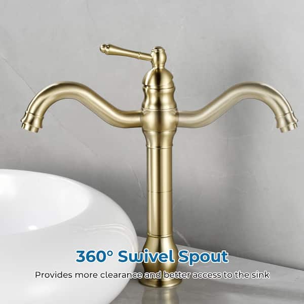 Single Hole Single-Handle Waterfall Vessel Sink Faucet with Pop-Up Drain in Brushed Gold
