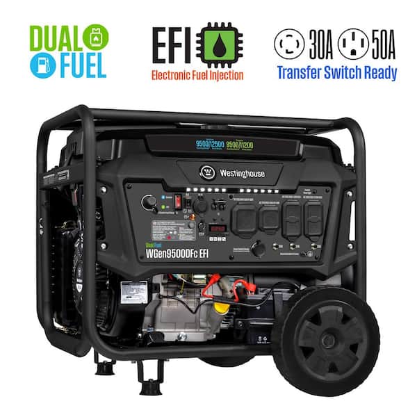 12,500/9,500-Watt Dual Fuel Gas and Propane Powered EFI Portable Generator with Remote Electric Start, 50 Amp Outlet