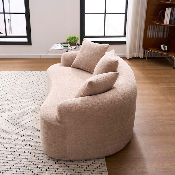 65 in. W Chenille 2-Seater Curved Loveseat in Apricot Cream, Best for Apartments and Compressed No Assembly