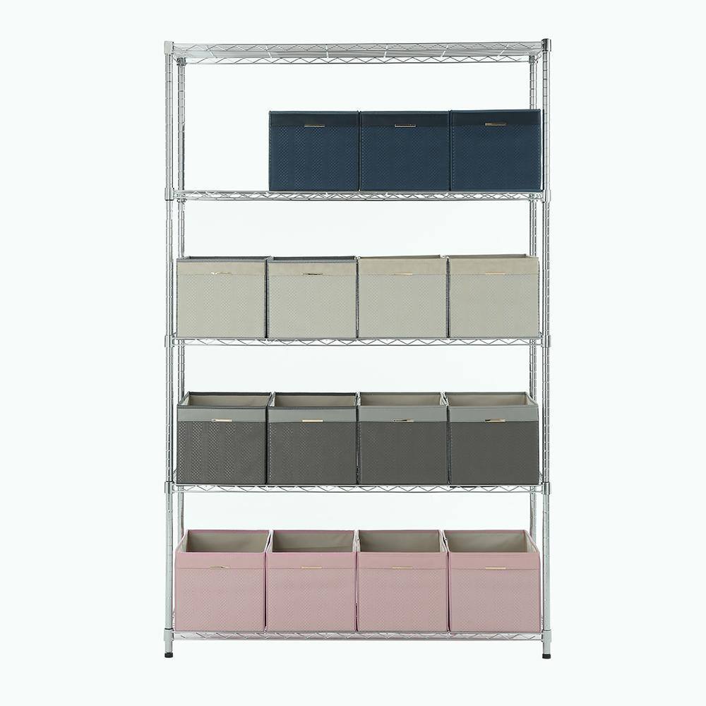 5-Tier Chrome Adjustable Steel Shelving Unit for Kitchens and Garages