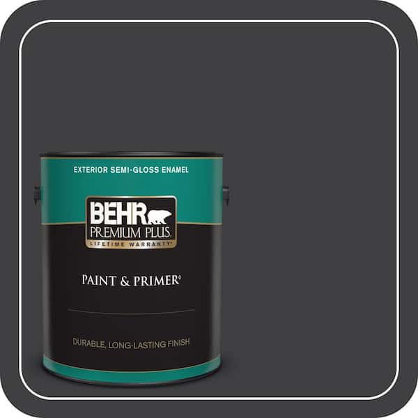 BEHR PREMIUM PLUS 1 gal. #ECC-10-2 Jet Black Semi-Gloss Enamel Exterior Paint & Primer
