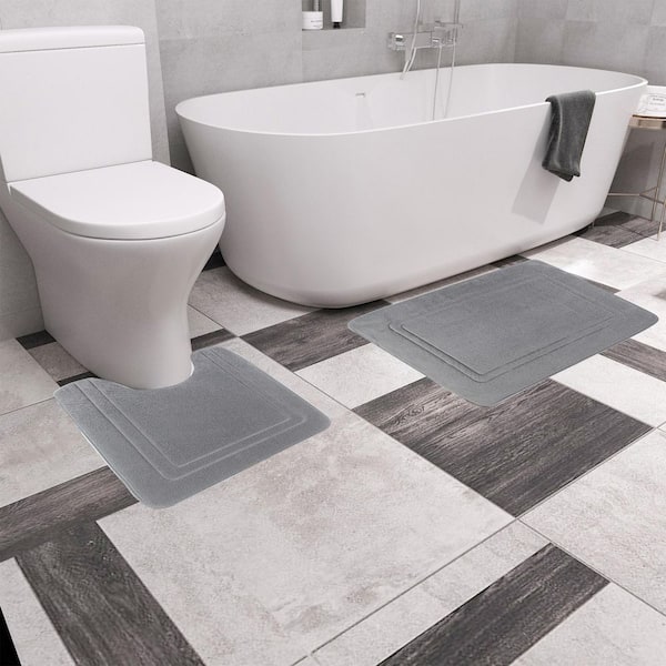 Gray Bathroom Mats, 3-Pieces Memory Foam Bath Rug Sets, No slip Backing and Machine Washable