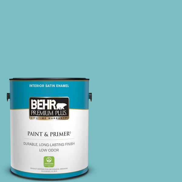 BEHR PREMIUM PLUS 1 gal. #M460-4 Pure Turquoise Satin Enamel Low Odor Interior Paint & Primer