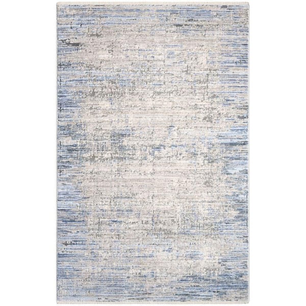 Nourison Modern Abstract Blue Grey 3 ft. x 5 ft. Abstract Contemporary Area Rug