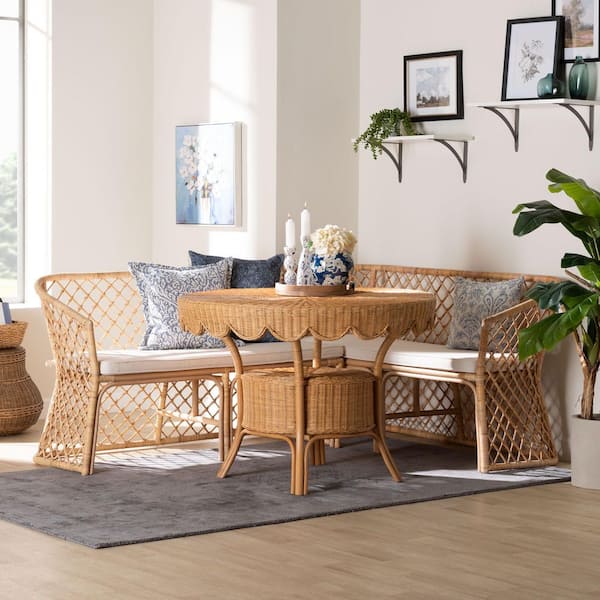 Frayne Light Honey Rattan 3-Piece Dining Nook Set