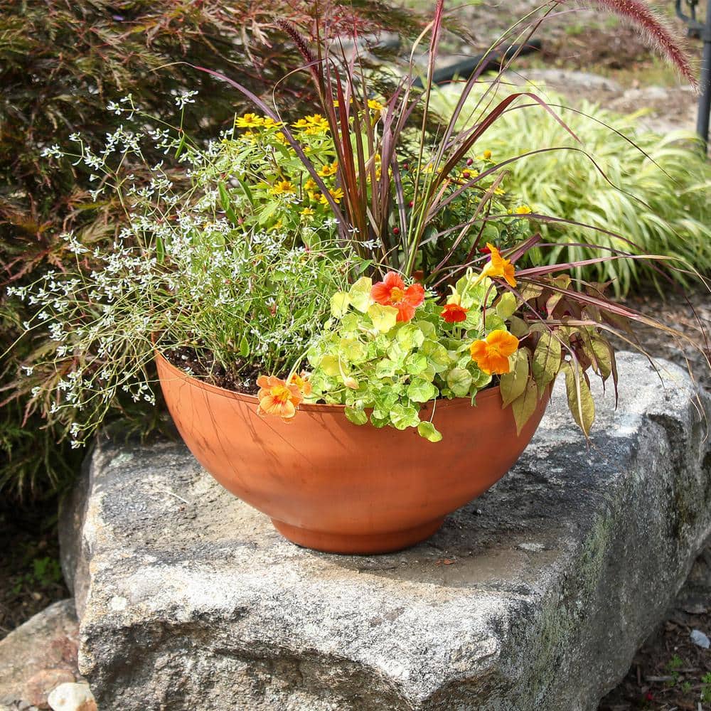 Burnt Sienna Galvanized Steel 12" Bowl Planter