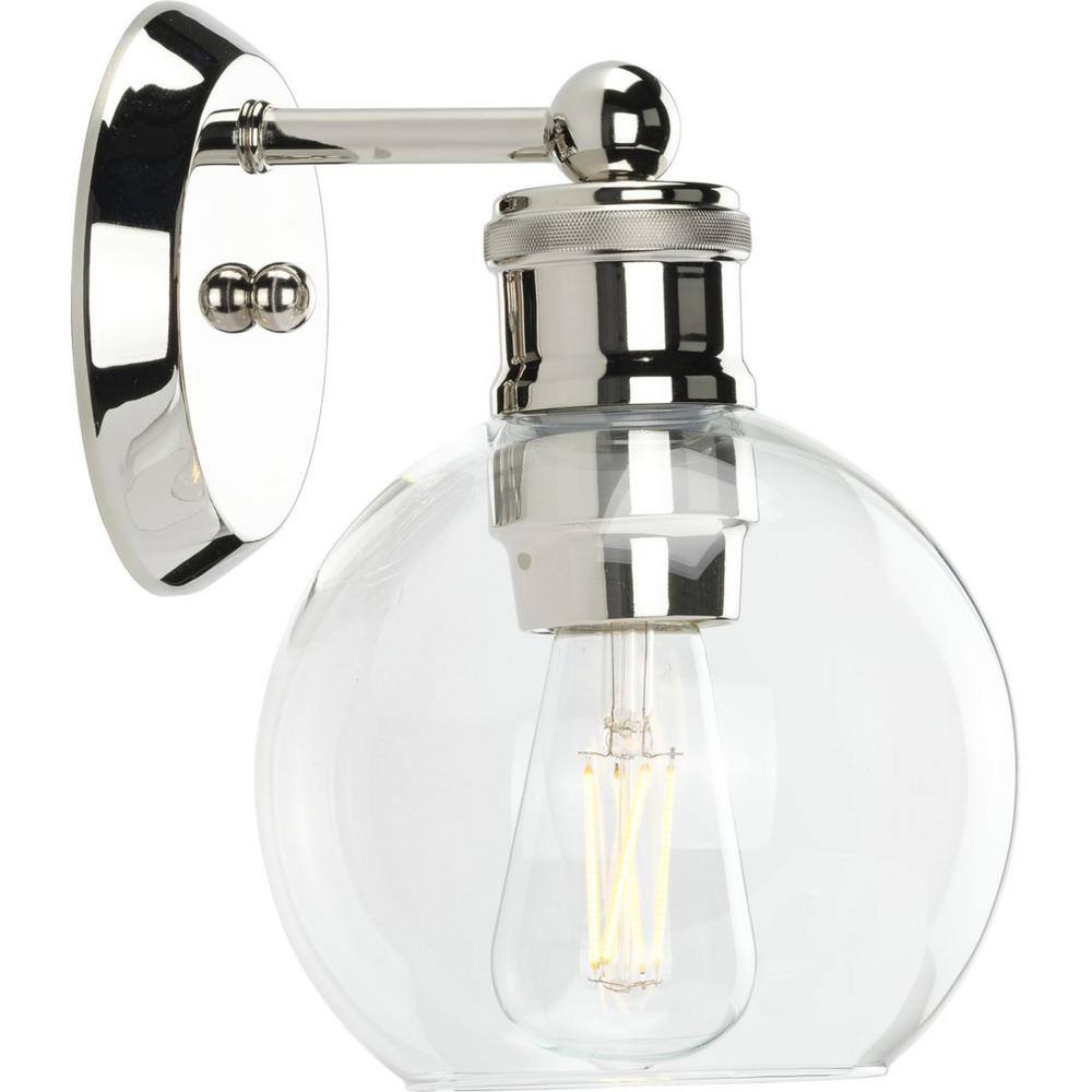 Polished Nickel 9.5" Bath Vanity Light with Clear Glass Shade