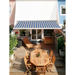 12 ft. Luxury Series Semi-Cassette Electric w/ Remote Retractable Awning, Ocean Blue Beige Stripes (10 ft. Projection)