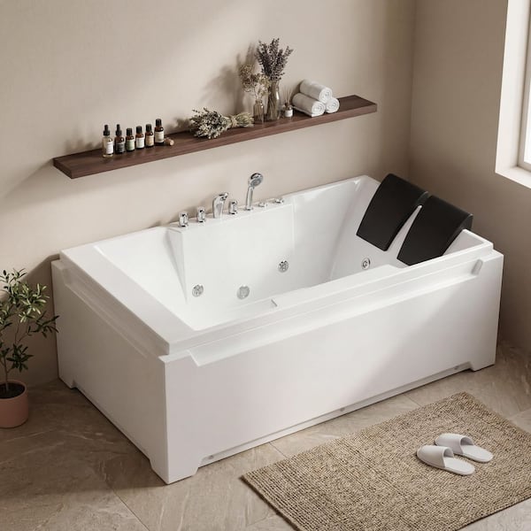Xspracer 73 in. x 48 in. Acrylic Freestanding Whirlpool Bathtub in