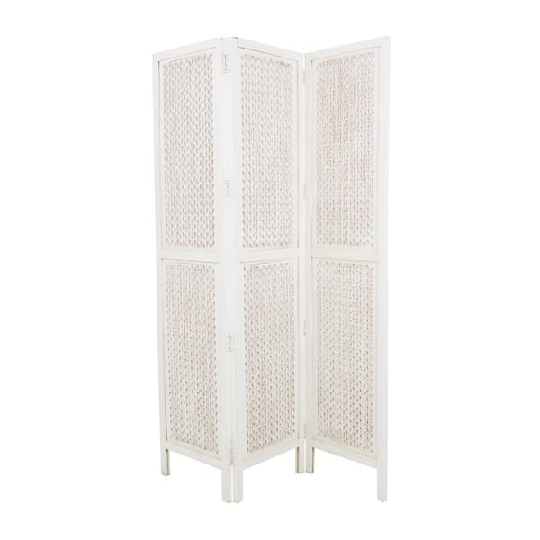Litton Lane 6 ft. White 3-Panel Geometric Cutout Room Divider Screen