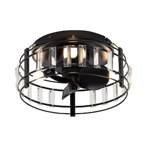 12.7 in. Indoor Matte Black Flush Mount Crystal Cage Ceiling Fan with Remote Control and DC Reversible Motor