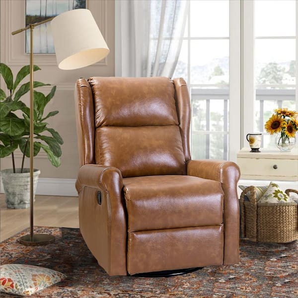 JAYDEN CREATION Chiang Camel Faux Leather Swivel Recliner with Rocking