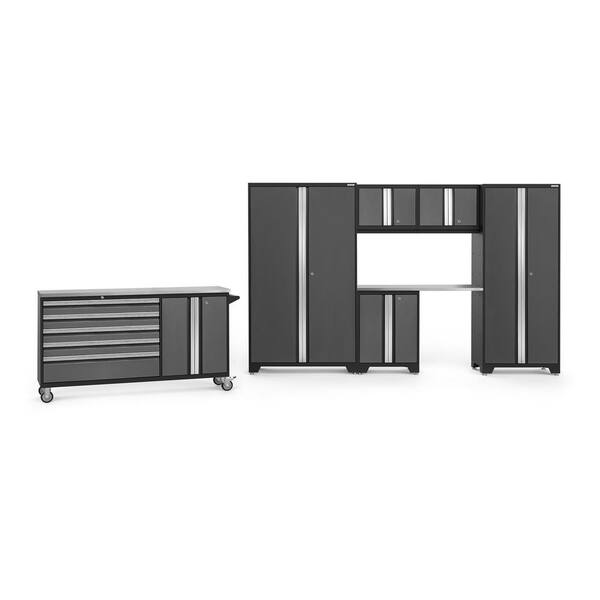 NewAge Products Bold 3.0 77.25 in. H x 182 in. W x 18 in. D 24-Gauge Welded Steel Garage Cabinet Set in Gray (7-Piece)