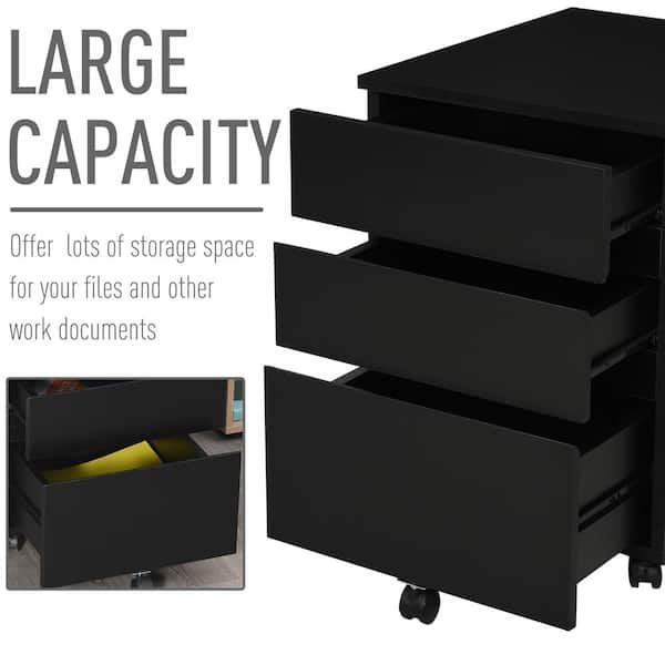 HOMCOM Small Filing Cabinet Wood Rolling Storage with 3 Large Open