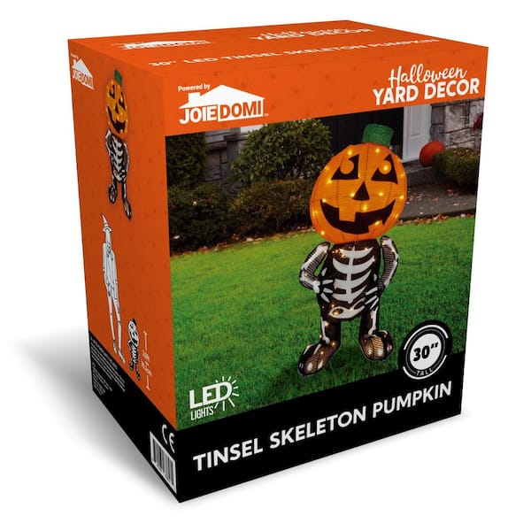 Joiedomi 30 in. H Halloween Tinsel Skeleton Pumpkin LED Warm Yard