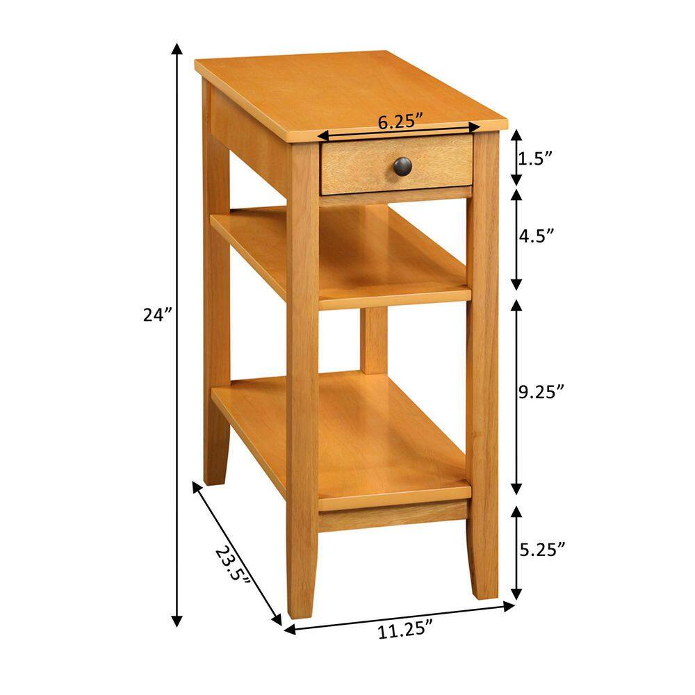 Natural Rubberwood End Table with Charging Station and Shelves