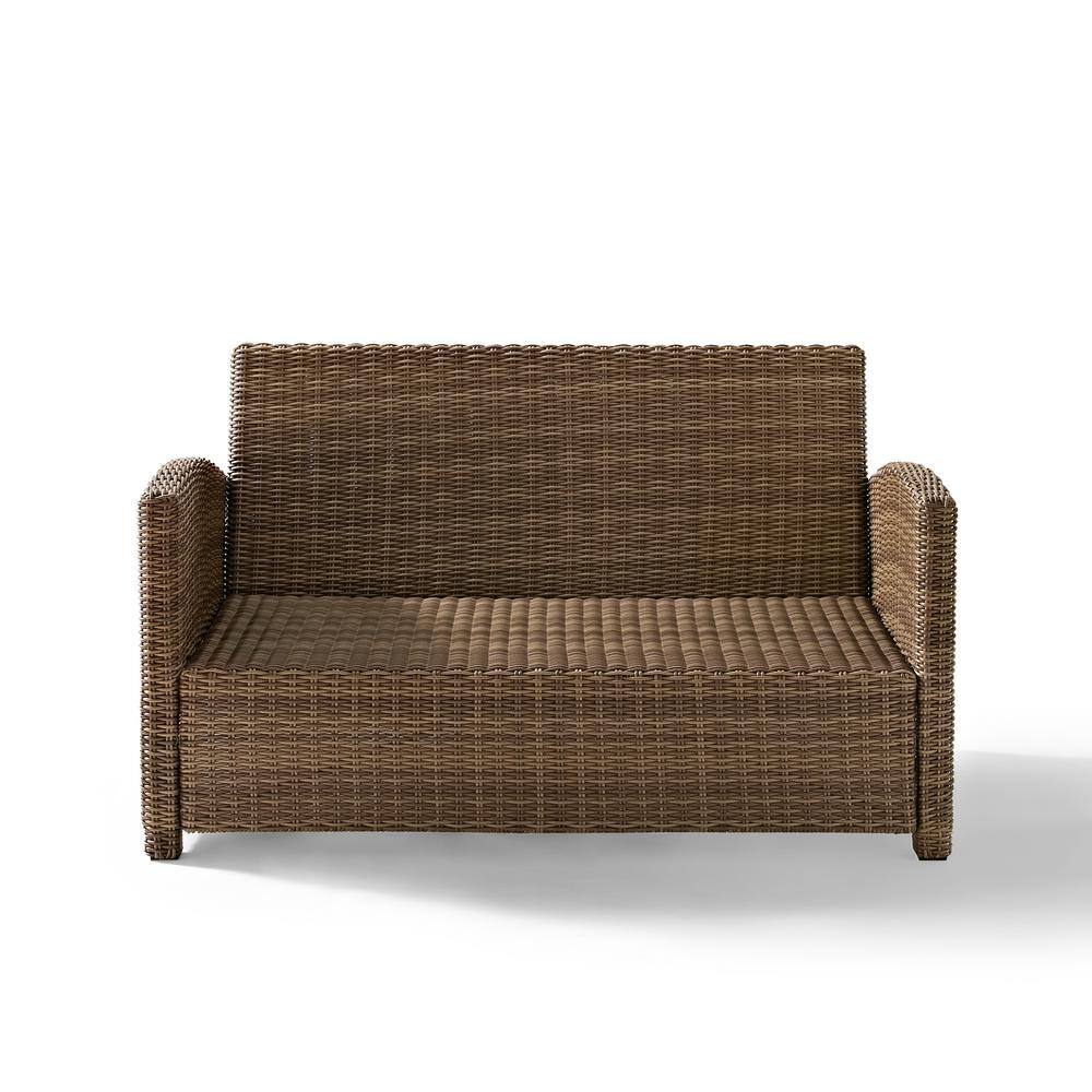 Sand and Brown Wicker Lawson Outdoor Loveseat
