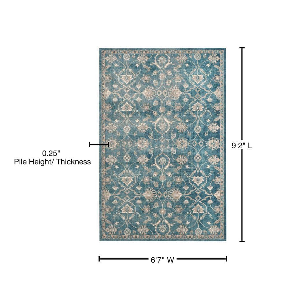 Sofia Blue and Beige Hand-Knotted Synthetic Area Rug