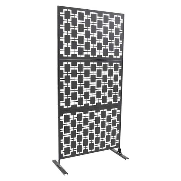 YIYIBYUS 6.2 ft. x 2.9 ft. Outdoor Freestanding Metal Privacy Screen Decorative with Stand Black Grid