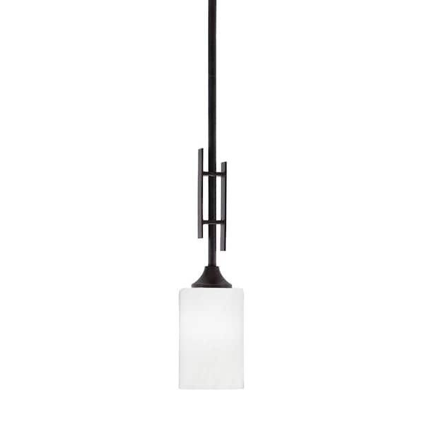 Unbranded Ontario 60-Watt, 1-Light Dark Granite Stem Hung Mini Pendant Light with White Marble Glass Shade and No Bulb Included