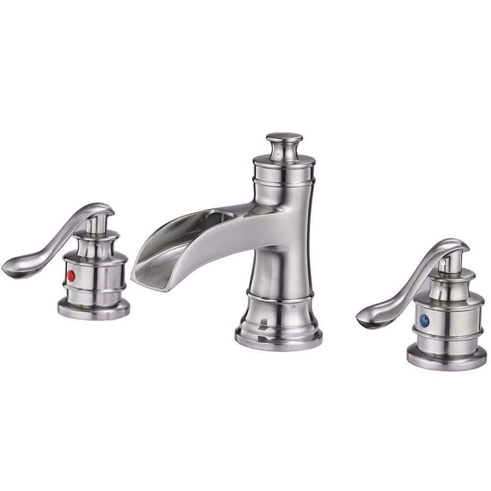 Brushed Nickel 8-Inch Widespread Waterfall Bathroom Faucet