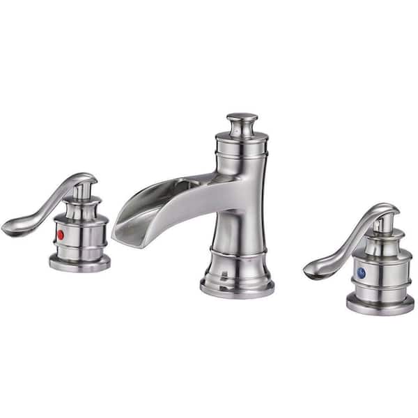 Double Handle Waterfall Vessel Sink Faucet in Brushed Nickel