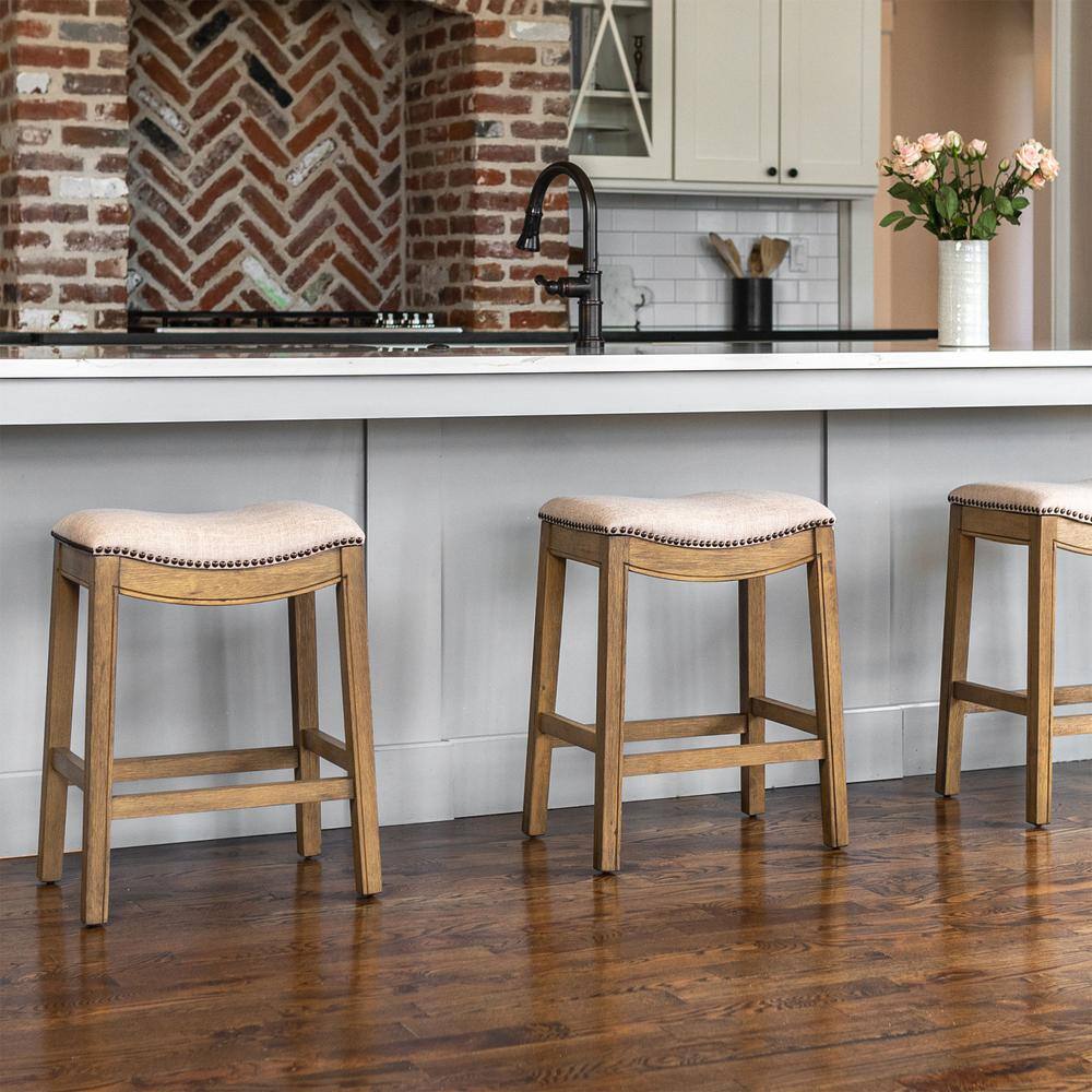 Adrien Brown Backless Saddle Wood Counter Stool