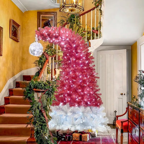 6 ft. Poinsettia Holly Artificial Bendable Hinged Christmas Tree Arrangement with 300 Warm White LED Lights