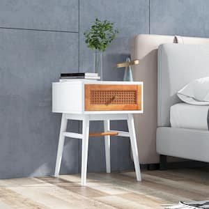 15 in. W Modern Bedside Table Nightstand with Solid Wood Legs,Drawer,White