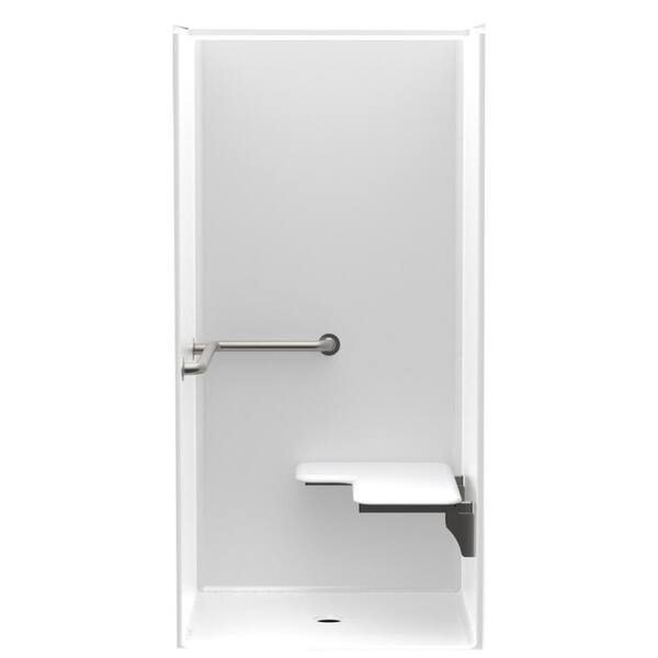 Aquatic Accessible AcrylX 36 in. x 36 in. x 75 in. 1-Piece Shower Stall with Right Seat and Grab Bars in White