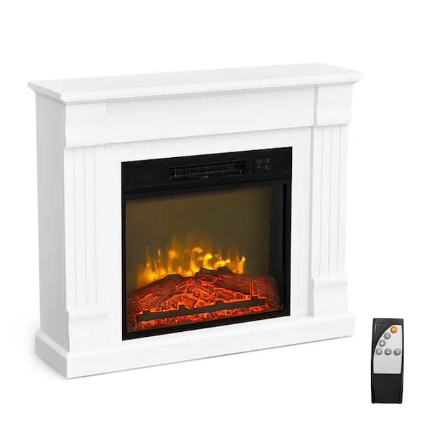 43 in. Freestanding Electric Fireplace in White with WIFI Function and Wooden Cabinet
