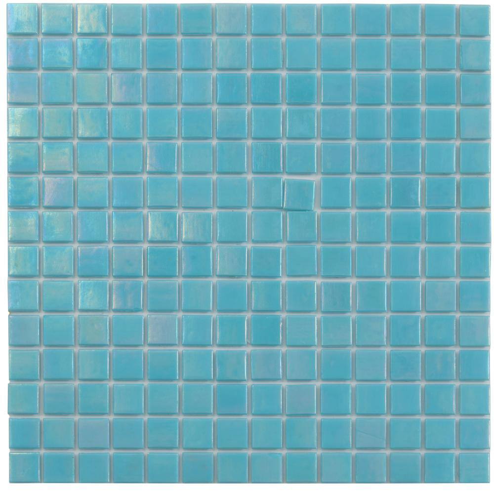 Cyan Blue Iridescent Glass Mosaic Wall and Floor Tile