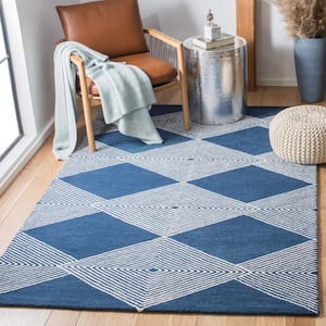 Micro-Loop Navy/Ivory 5 ft. x 5 ft. Geometric Striped Square Area Rug