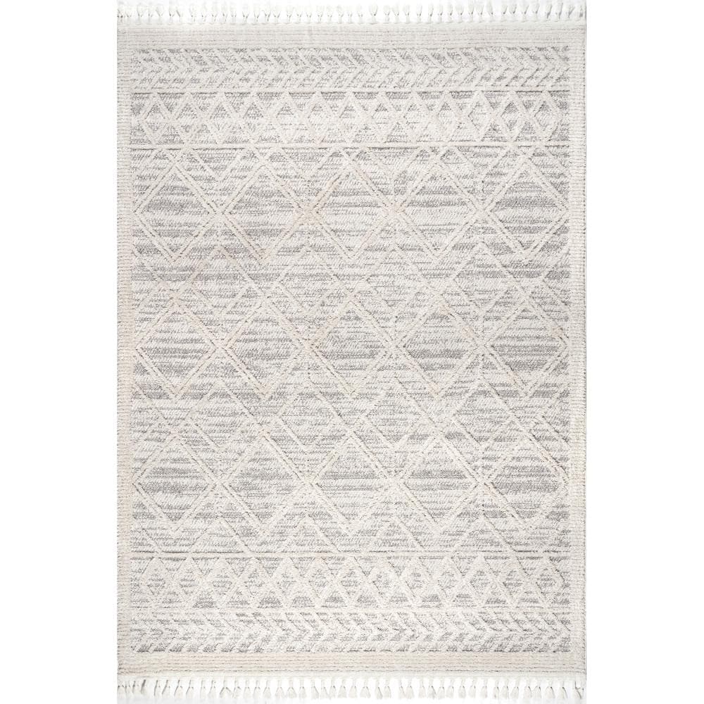 Beige Shag Synthetic Stain-Resistant 9x12 Area Rug