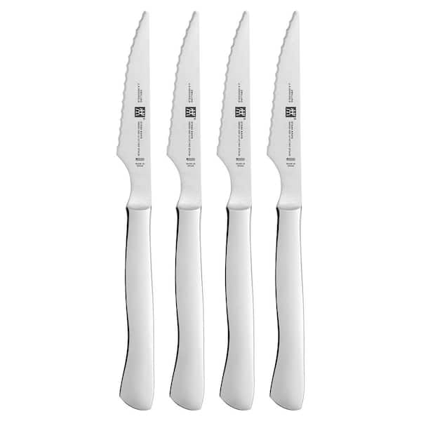 ZWILLING 4.5 in. Stainless Steel Partial Tang Serrated Steak Knife with Stainless Steel Handle Set of 4