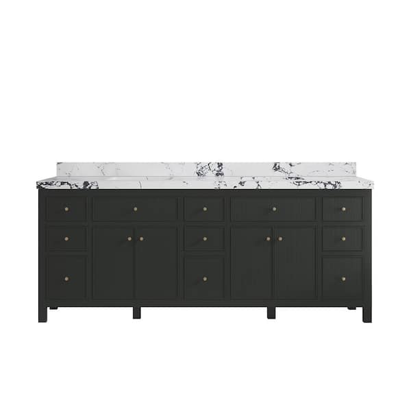 Willow Collections Sonoma 84 in. Double Sink Freestanding Black Top Bath Vanity with Viola Night Qt. Top Unassembled