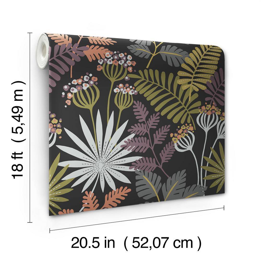 Marajo Black Botanical Peel and Stick Wallpaper