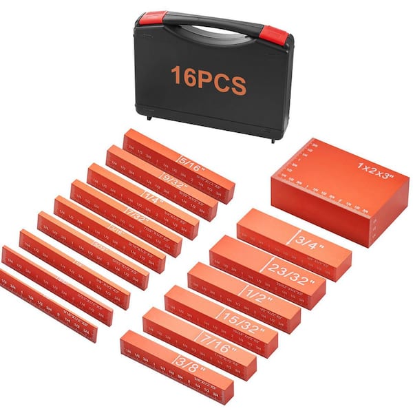 Setup Blocks Woodworking Tools, 1.8 in. H Hand Tool Gauge Block Set, with Clearly Laser Engraved Size Markings, 16-Piece